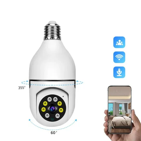 CCTV WIFI BULB CAMERA PTZ FULL HD 360 ANGLE 1080P CAMERA,MOTION DETECTION, 2WAY COMMUNICATION, SUPPORT SD AND CLOUD STORAGE, SENDS NOTIFICATIONS UPON DETECTING MOTION, ALARM FUNCTION 360° rotation