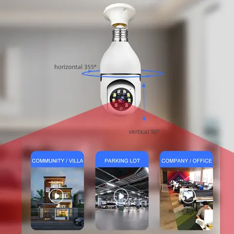 CCTV WIFI BULB CAMERA PTZ FULL HD 360 ANGLE 1080P CAMERA,MOTION DETECTION, 2WAY COMMUNICATION, SUPPORT SD AND CLOUD STORAGE, SENDS NOTIFICATIONS UPON DETECTING MOTION, ALARM FUNCTION 360° rotation