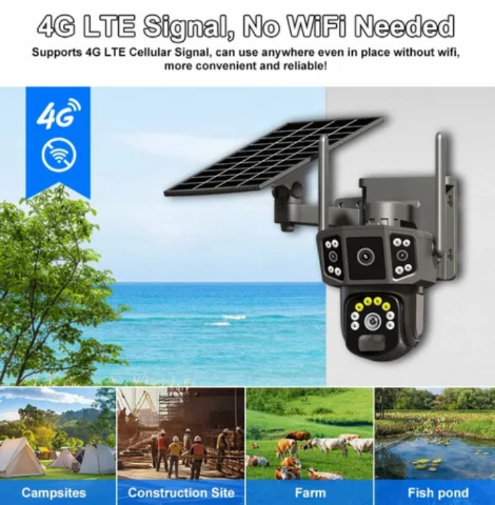 4G Dual Lens Solar WI-FI CCTV CAMERA 4G Dual LENS Solar Wireless CCTV camera with  Human Motion Tracking, NIGHT VISION, Motion Detection, Face detection, Vandal-proof, Sound Detection, People Co
