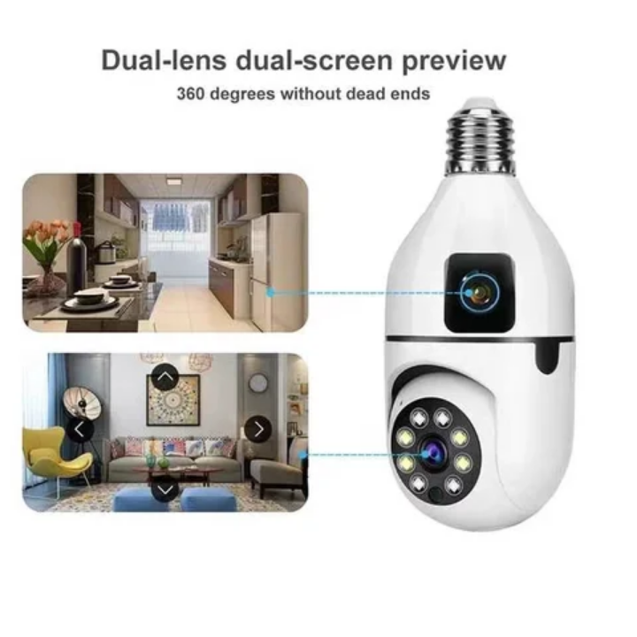 Dual lens Wifi CCTV CAMERA with motion tracking, siren, two way communication,2 cameras recording at same time,360° rotation,high quality video recording,cloud storage option,sd card slot dual lens CC
