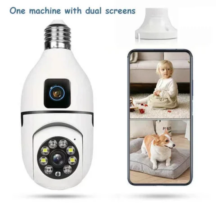 Dual lens Wifi CCTV CAMERA with motion tracking, siren, two way communication,2 cameras recording at same time,360° rotation,high quality video recording,cloud storage option,sd card slot dual lens CC