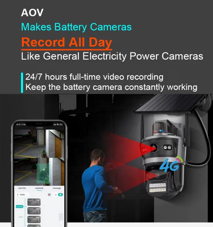 4G dual lens Solar CCTV camera simcard data for wireless connection 8MP Dual lens outdoor waterproof 4G camera ICSEE app  solar 4G CCTV  with motion tracking, siren, two way talk,360° communication