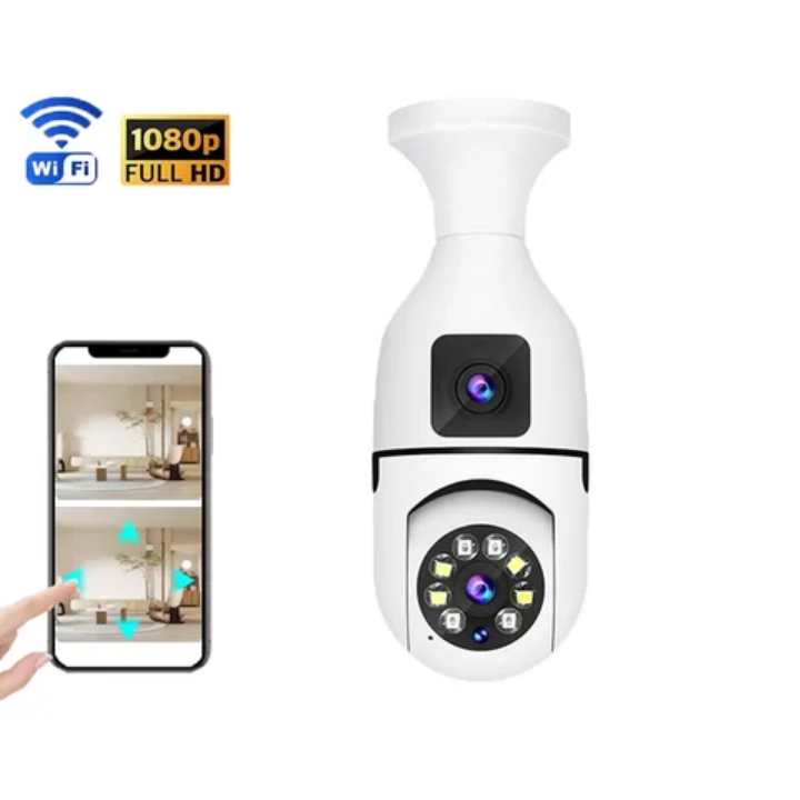 Dual lens WiFi CCTV bulb camera High resolution video quality,360° wide angle, Motion detection, 2way communication, wireless surveillance,SD slot ,easy installation, alarm ,text alert
