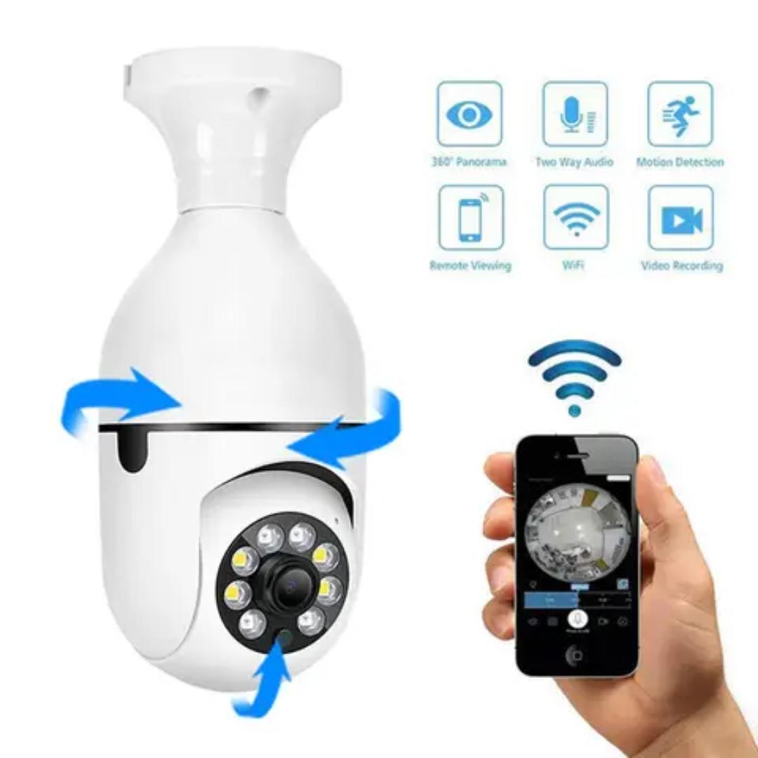 Wifi CCTV bulb camera 1080P 360° rotating security camera with motion detection, 2way communication, full color video mode,alarm,alerts notification on your phone,easy to install remote controlled cam