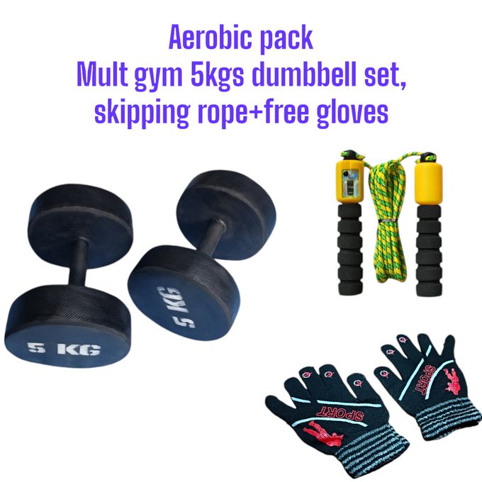5kg Dumbbell Set, Skipping Rope Free Gloves(Aerobic Pack)