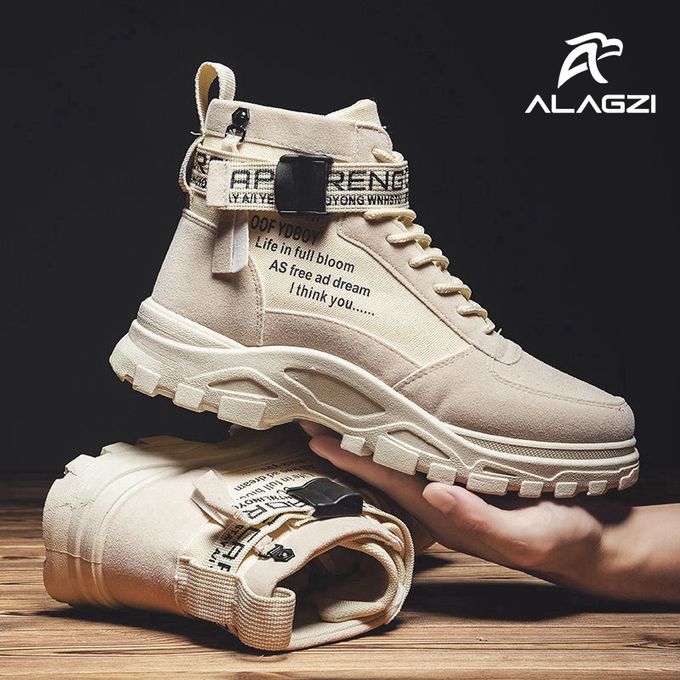 ALagzi 2024 Mens Casual High-Top Shoes Running Sneakers - Beige