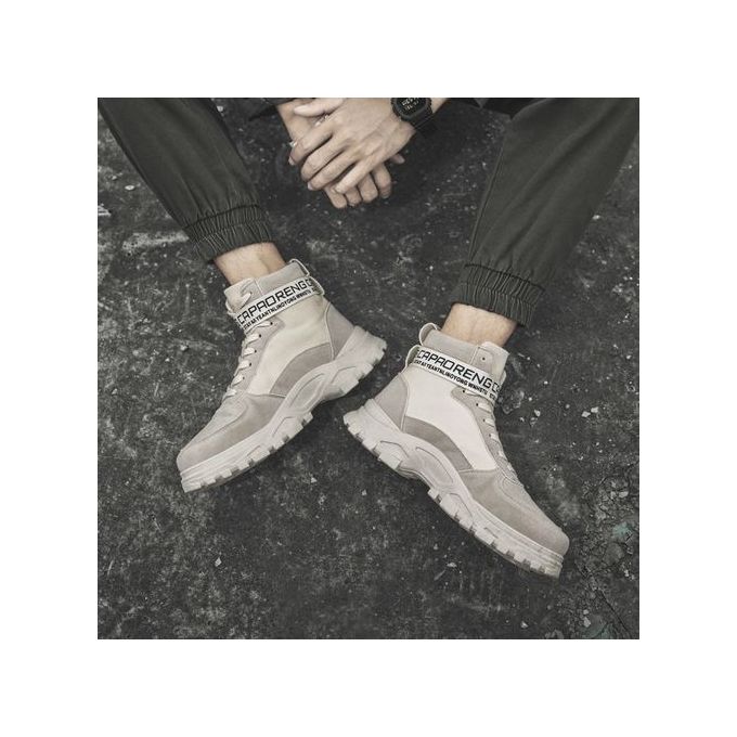 ALagzi 2024 Mens Casual High-Top Shoes Running Sneakers - Beige