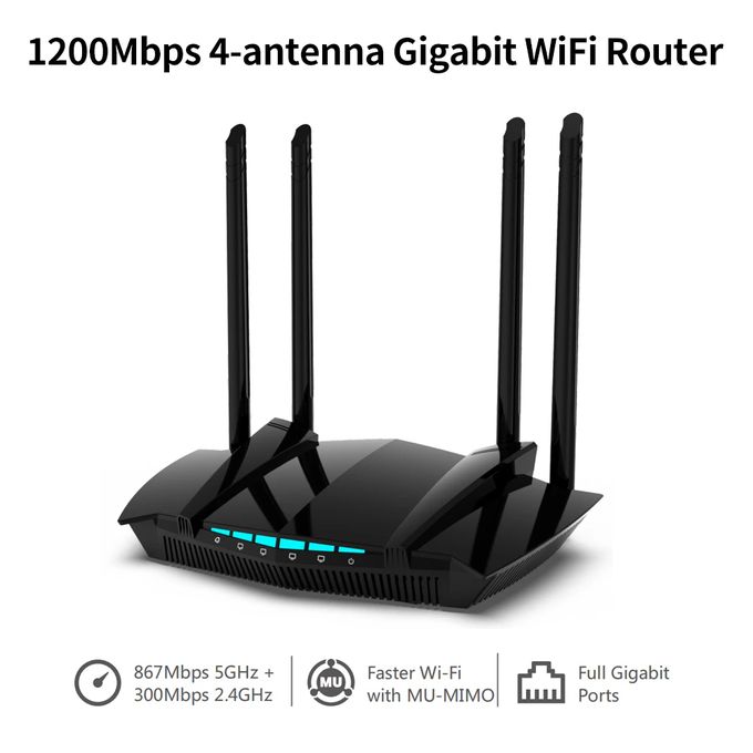 1200Mps Dual Band Mini 5G Router,4 Antennas WiFi Network Signal Amplifier-Black