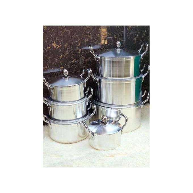 Heavy Duty 14pcs Stainless Cookware Pot Sufuria With Tight Lids And Silicone Spoons
