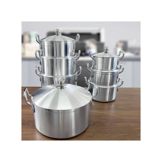 Heavy Duty 14pcs Stainless Cookware Pot Sufuria With Tight Lids And Silicone Spoons