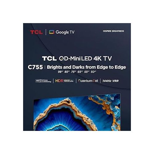 TCL 85C755 85'' QD-Mini LED Gaming TV UHD 4K HDR Google TV, IMAX ENHANCED(2024) Model