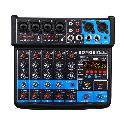 BOMGE 6 Channel Audio Mixer With Bluetooth , 48V, 24 DSP