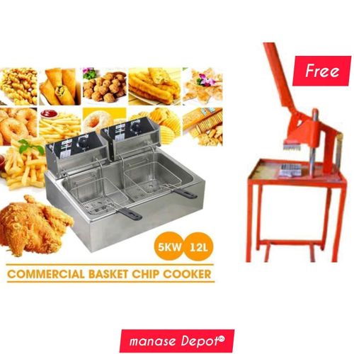 Redberry 6L+6L Double Electric Chips Deep Fryer Machine+COMMERCIAL CHIPS CUTTER