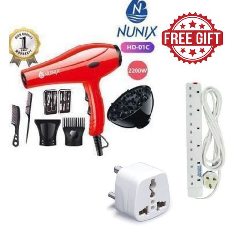 Nunix Blow Dryerv With Additional Accessories  +free 5 way extension and multi plug.