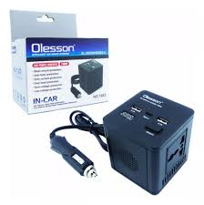 150W Olesson car inverter with 2 AC sockets, 2 USB, 2 Type-C ports & LED display. Charge laptops, phones, and more from your car—safe, fast, and portable.
