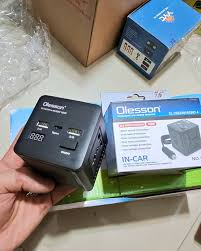 150W Olesson car inverter with 2 AC sockets, 2 USB, 2 Type-C ports & LED display. Charge laptops, phones, and more from your car—safe, fast, and portable.