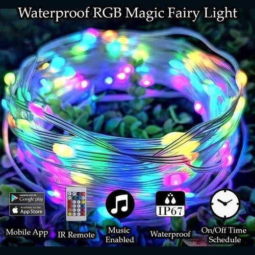 RGB LED Fairy String Lights with Remote Control, USB Powered, Waterproof Copper Wire Lights with Music Sync Twinkle Effect for Christmas, Wedding, Party, and Outdoor Decoration