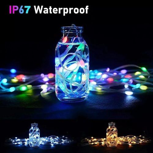 RGB LED Fairy String Lights with Remote Control, USB Powered, Waterproof Copper Wire Lights with Music Sync Twinkle Effect for Christmas, Wedding, Party, and Outdoor Decoration