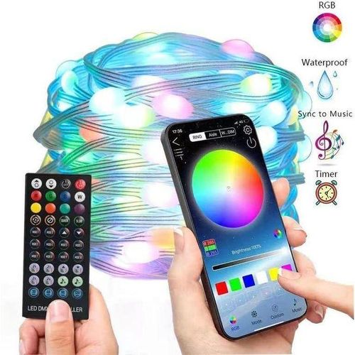 RGB LED Fairy String Lights with Remote Control, USB Powered, Waterproof Copper Wire Lights with Music Sync Twinkle Effect for Christmas, Wedding, Party, and Outdoor Decoration
