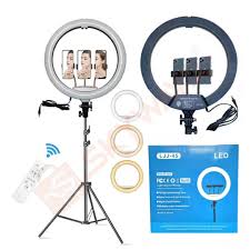 18" 3-Mode LED Ring Light with Adjustable Tripod Stand, Remote Control & Phone Holder – Dimmable Lighting for Makeup, Photography, and Video Shooting.