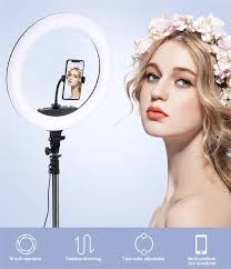 18" 3-Mode LED Ring Light with Adjustable Tripod Stand, Remote Control & Phone Holder – Dimmable Lighting for Makeup, Photography, and Video Shooting.