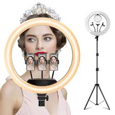 18" 3-Mode LED Ring Light with Adjustable Tripod Stand, Remote Control & Phone Holder – Dimmable Lighting for Makeup, Photography, and Video Shooting.