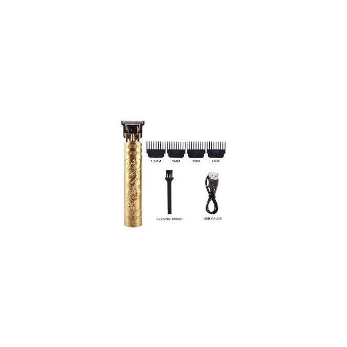 Geemy Professional Hair Shaving Machine T9 Dragon Rechargeable Metal Hair Clipper Wireless with Gold Finish and 4-Way Power Extension Cable – High-Precision Grooming Tool for Salon and Home Use, Durab
