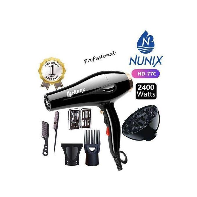 Nunix Professional Salon Blow Dryer with 3000W Power for Fast Hair Drying, Styling, Volume Boost – Hot & Cold Air Control, Concentrator Nozzle, Comb Attachments for All Hair Types
