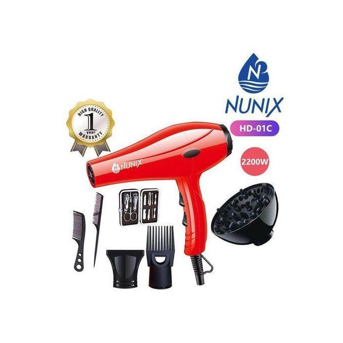Nunix Saloon Blow Dry Hair Dryer – Professional High-Power Hair Styling Tool with Ionic Technology for Smooth, Shiny, Frizz-Free Hair, Adjustable Heat & Speed Settings, Lightweight Design for Home
