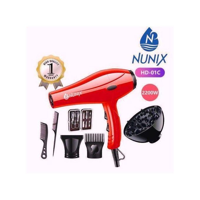 Nunix Saloon Blow Dry Hair Dryer – Professional High-Power Hair Styling Tool with Ionic Technology for Smooth, Shiny, Frizz-Free Hair, Adjustable Heat & Speed Settings, Lightweight Design for Home