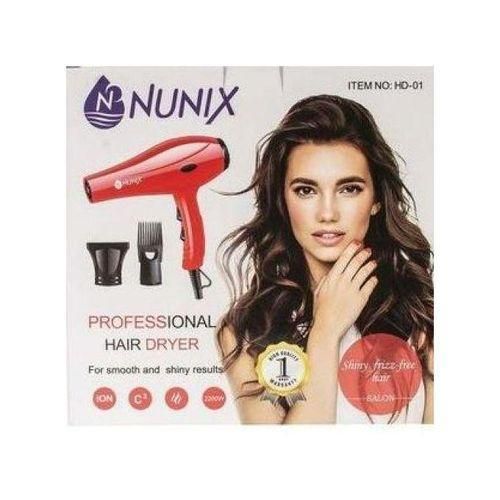 Nunix Saloon Blow Dry Hair Dryer – Professional High-Power Hair Styling Tool with Ionic Technology for Smooth, Shiny, Frizz-Free Hair, Adjustable Heat & Speed Settings, Lightweight Design for Home