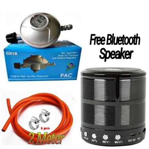 Pac-Pressure 6kg Gas Regulator with Free 2M Gas Hose, Safety Clips, and Bluetooth Speaker – Reliable Gas Control for 2 Meko Tabletop Cookers, Durable, Safe, and Convenient