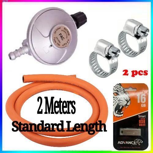 Pac-Advance Standard High Pressure 6kg Gas Regulator with Free 2M Gas Hose, Safety Clips for Meko Tabletop Cooker Burner, and Bonus Smart 16GB Flash Disk, Durable and Reliable Gas Control, Perfect for
