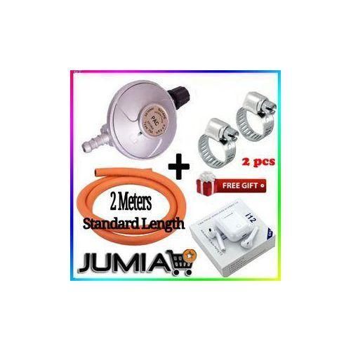 Pac-Advance Standard High Pressure 6kg Gas Regulator with 2M Gas Hose, Safety Clips for Meko Tabletop Cooker Burner, Durable, Easy to Install, Bonus i12TWS Earbuds