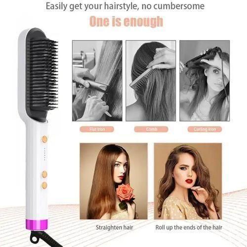 NEW 2 in 1 Electric Hot Comb Curler Brush Multifunction Professional Hair Straightener for Effortless Styling, Smooth Frizz-Free Hair, Salon-Quality Results at Home with Fast Heating and Adjustable Te