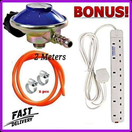 Cooking Appliances Accessories High Pressure Gas Regulator for Gas Cylinder 6kg with Free 2M Gas Hose, Safety Clips, Clamps, and 6-Way Power Extension Cable Socket, Durable and Safe for Home Use, Easy