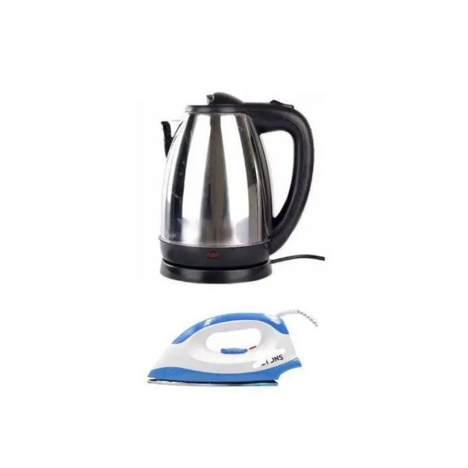 Electric Stainless Steel Automatic Kettle Plus Free Dry Iron Box – Fast Heating, Durable, Energy-Efficient Multi-Purpose Home Appliance Set for Kitchen and Laundry Convenience