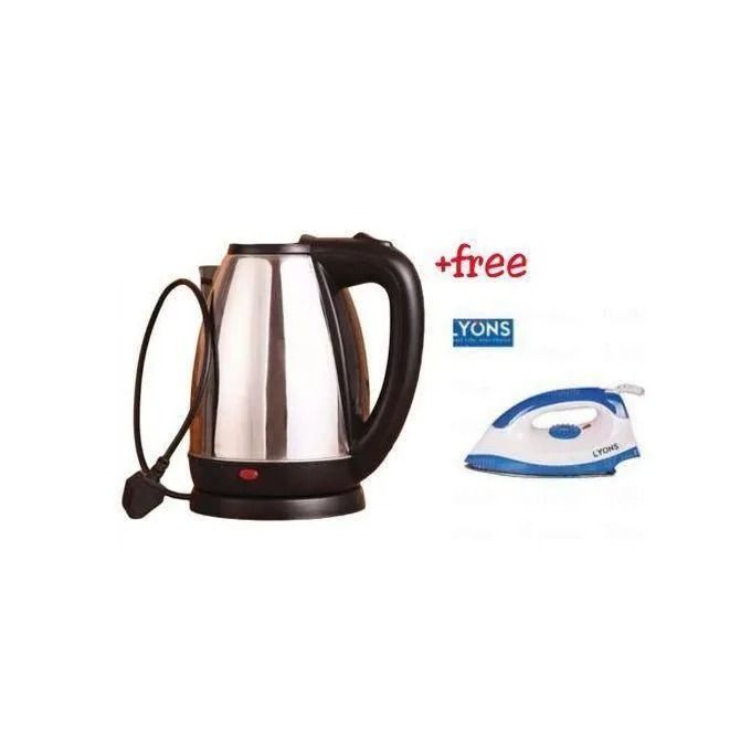 Electric Stainless Steel Automatic Kettle Plus Free Dry Iron Box – Fast Heating, Durable, Energy-Efficient Multi-Purpose Home Appliance Set for Kitchen and Laundry Convenience
