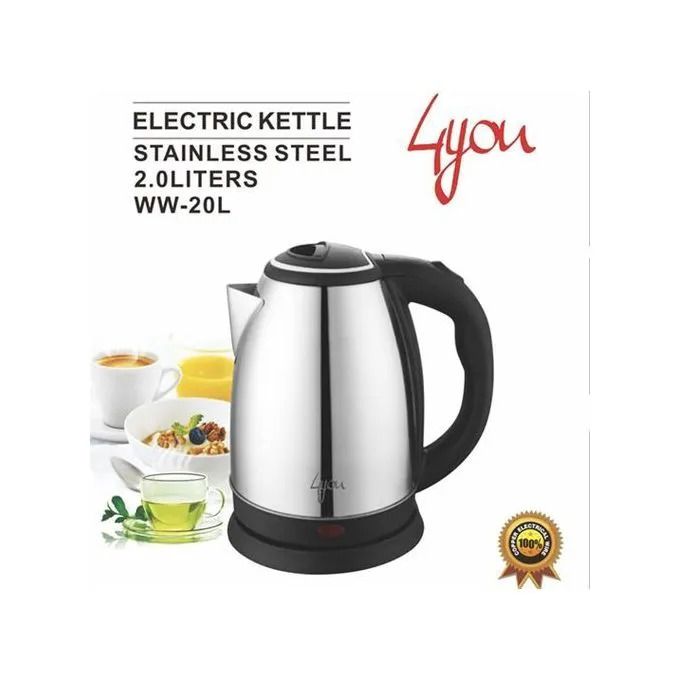 4you Automatic Water Heater & Boiler Electric Kettle 1500W 2.0L Fast Boiling Stainless Steel Electric Jug with 360° Rotating Base and Auto Shut-Off Function