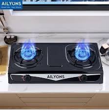 AILYONS Table Top Stainless Steel 2 Burner Gas Cooker Plus 6kg Regulator, 1.5m Pipe And Free Tightening Clips – Sleek, Durable, and Efficient Gas Cooking Solution for Your Kitchen