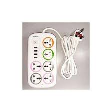 6 Way Extension Cable with 4 USB Ports, Multi-Socket Power Strip Surge Protector with Fast Charging USB Ports for Home, Office, and Electronics