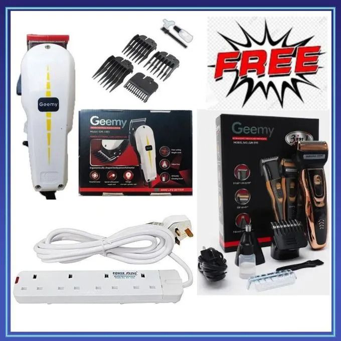 Geemy Electric Hair Trimmer Barbering Machine - Kinyozi with Best 4 Way Power Extension Cable and Rechargeable Smart 3 in 1 Hair Clipper/Trimmer With Smoother, Professional Hair Cutting Kit for Men an