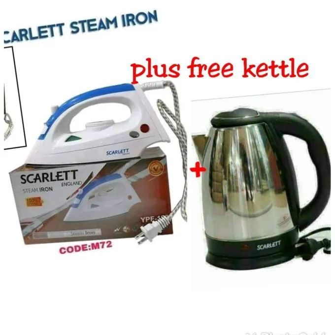 Scarlett Steam Iron Box With FREE 2L Automatic Electric Water Kettle – High-Performance Steam Iron for Effortless Wrinkle Removal and Fast, Smooth Ironing with Bonus 2L Electric Kettle