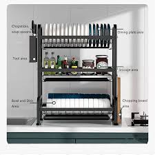 Metallic Dish Rack 3 Layer Stainless Steel Kitchen Organizer – Durable, Rust-Resistant, Space-Saving 3-Tier Dish Drainer for Plates, Cups, Bowls, and Utensils