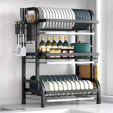 Metallic Dish Rack 3 Layer Stainless Steel Kitchen Organizer – Durable, Rust-Resistant, Space-Saving 3-Tier Dish Drainer for Plates, Cups, Bowls, and Utensils
