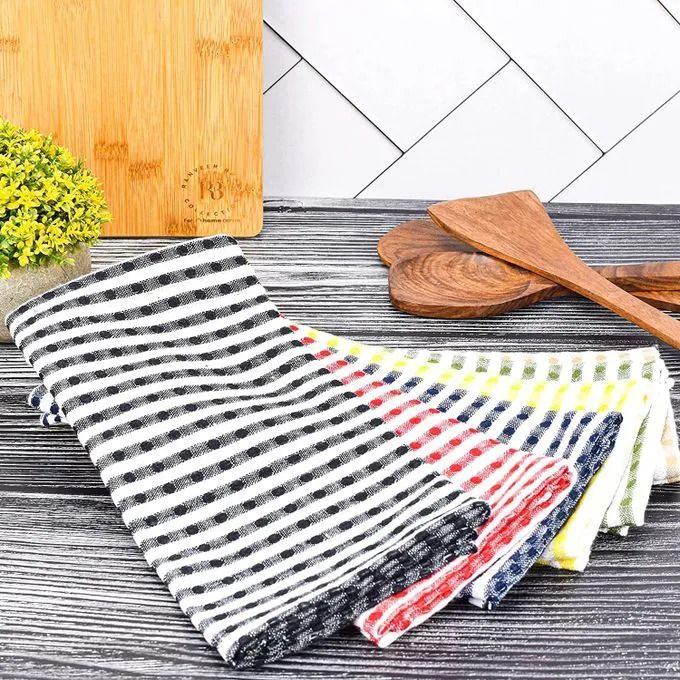 12 Pcs 100% Checkered Cotton Kitchen Towels – Durable, Absorbent, Multi-Purpose Dish Cloths for Cleaning, Drying, and Kitchen Use, Soft and Reusable for Everyday Use