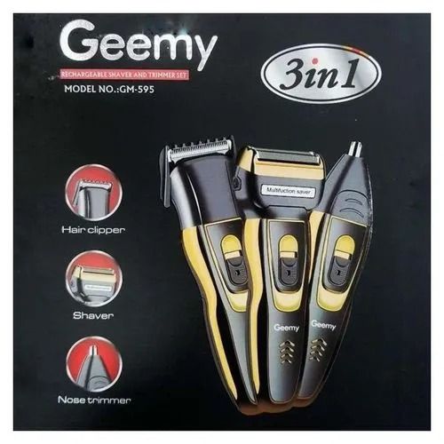 Geemy BEST Rechargeable Smoother Hair Shaving Machine 3-in-1 Cordless Hair Trimmer for Barbers with Ergonomic Design and Detachable Heads