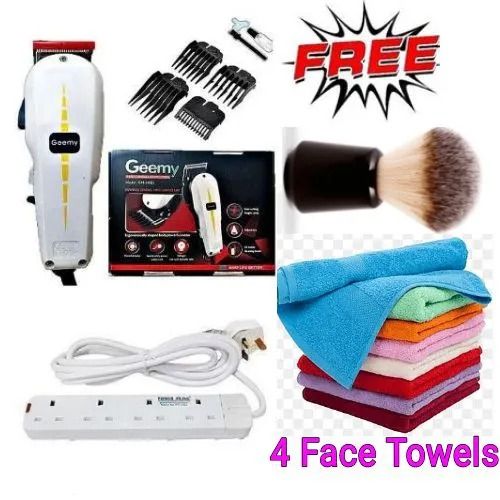 Geemy Affordable Barber Shaving Machine Kinyozi with Free 4-Way Power Extension, 4 Face Towels, and After-Shaving Brush, Professional Grooming Kit for Home & Salon Use