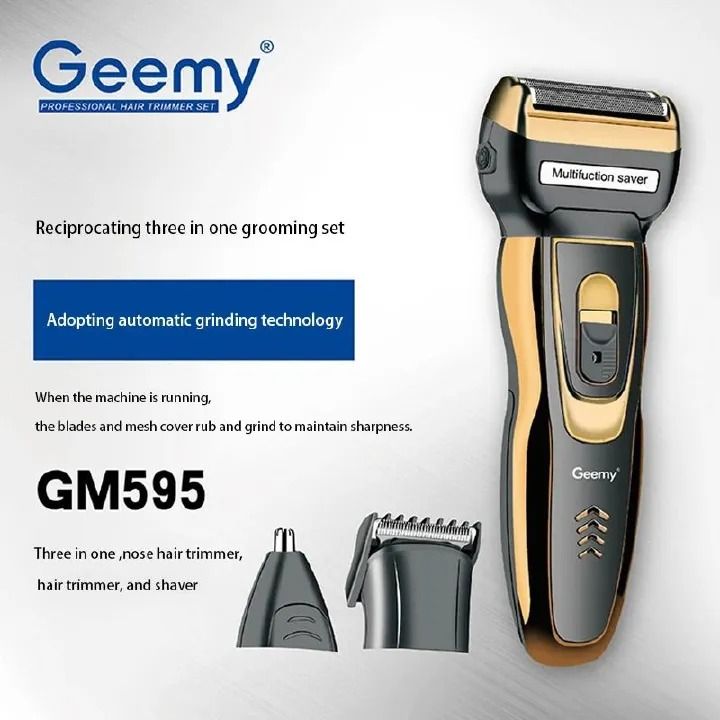 Geemy Rechargeable Smoother Premium Cut Hair Shaving Machine, 3-in-1 Electric Shaver for Men and Women, Professional Grooming Kit with Precision Trimmer and Beard Clipper