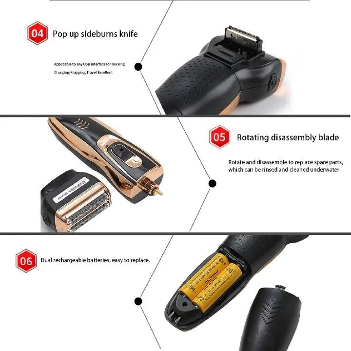 Geemy Rechargeable Smoother Premium Cut Hair Shaving Machine, 3-in-1 Electric Shaver for Men and Women, Professional Grooming Kit with Precision Trimmer and Beard Clipper